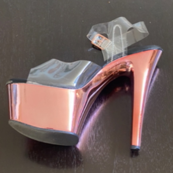 Pleaser Stilettos | Rose Gold + Clear - Picture 3 of 15